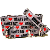 Mama's Boy - Charcoal Dog Collar by Big Paw Shop featuring a whimsical design on cotton fabric